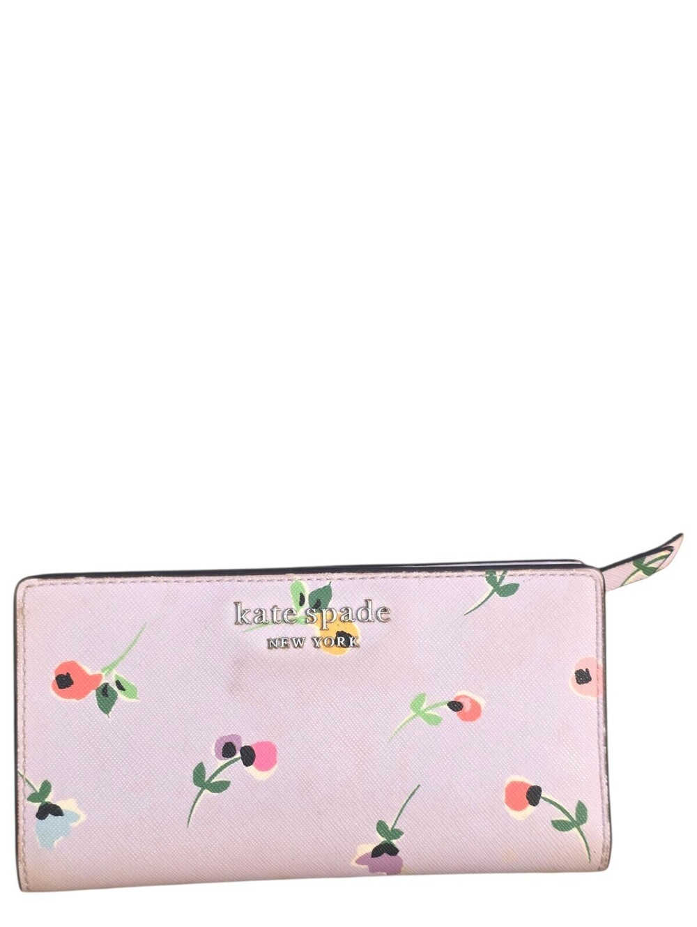 Kate Spade New York Pink Floral Saffiano Leather Bi-Fold Large Wallet Flowers